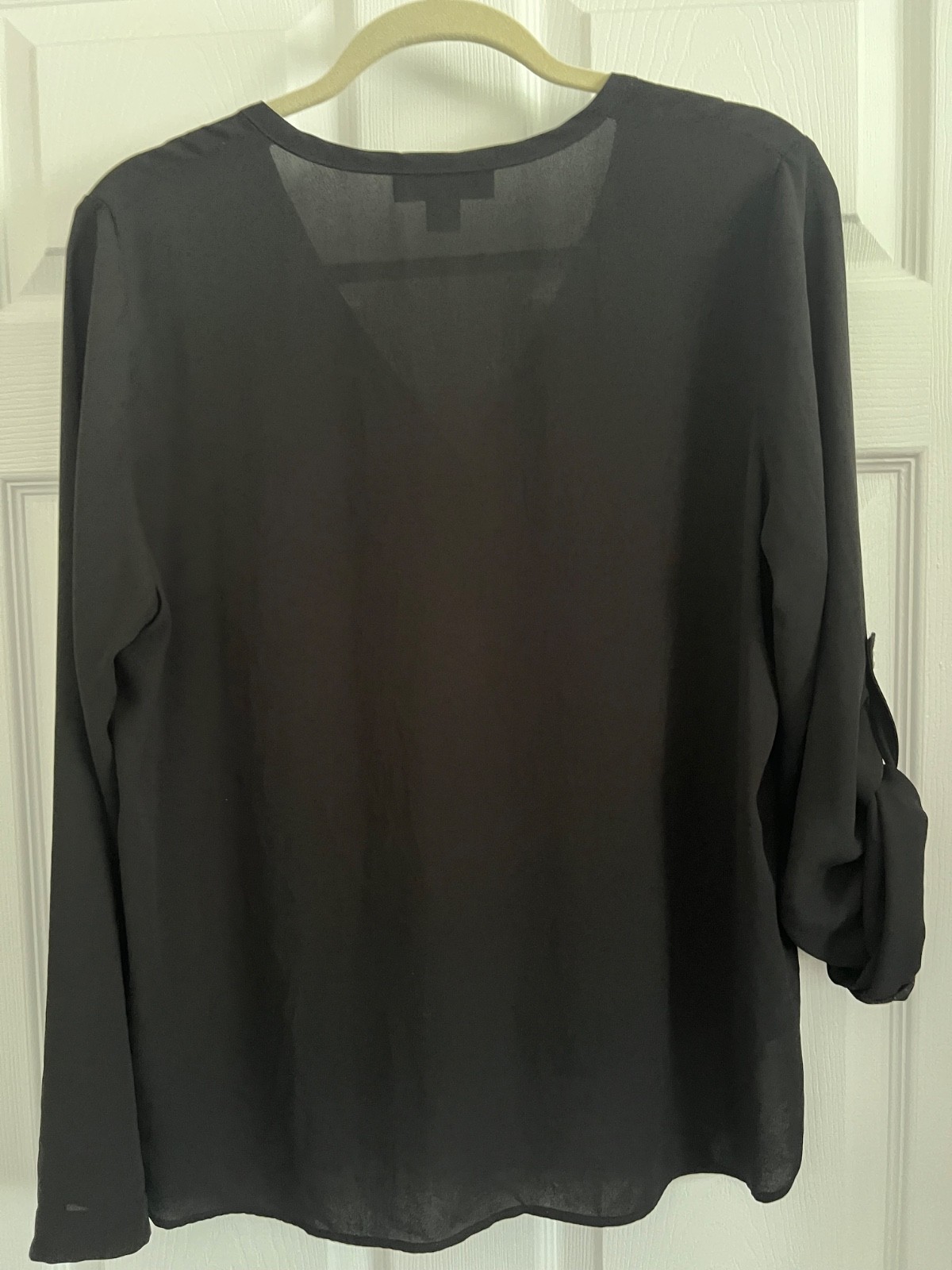 Karen Kane blouse- Large black button down polyester blouse