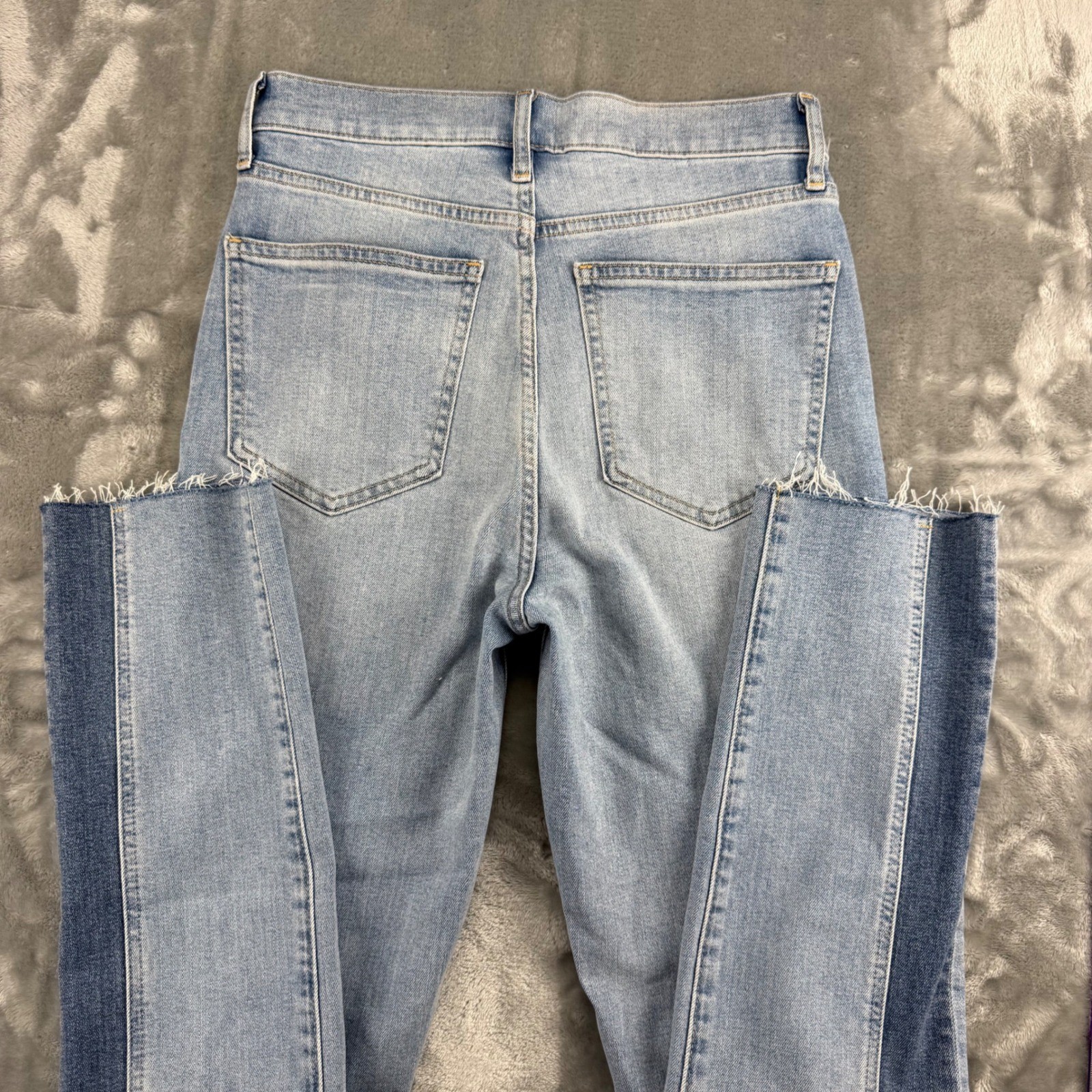 Gap Vintage Slim High Rise Two Tone Tuxedo Stripe Jeans Indigo 27/4 Tall Raw Hem
