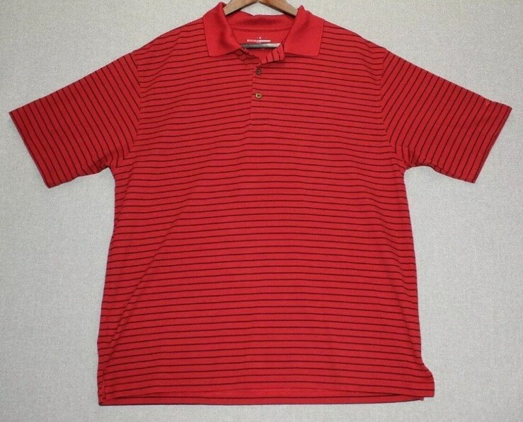 Mens Grand Slam Pullover Golf Polo Shirt. Size X-Large & Red With Black Stripes.