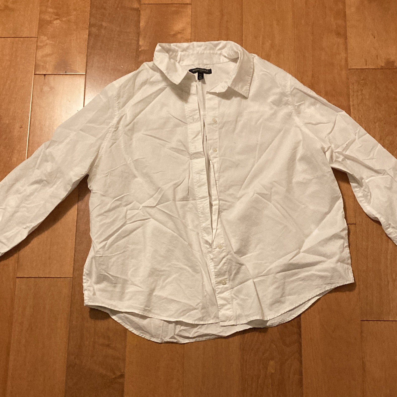 Banana Republic Women’s White Cotton Woven Solid Collared Shirt Petite XL