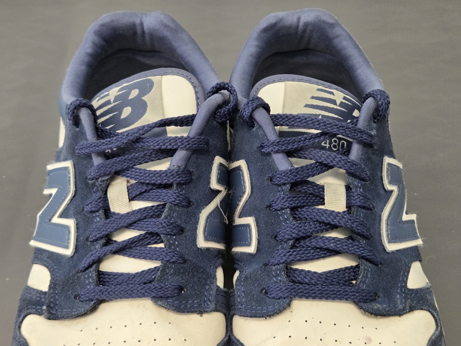 New Balance BB480 Mens Athletic Casual Shoes White/Navy Blue BB480 Size 10