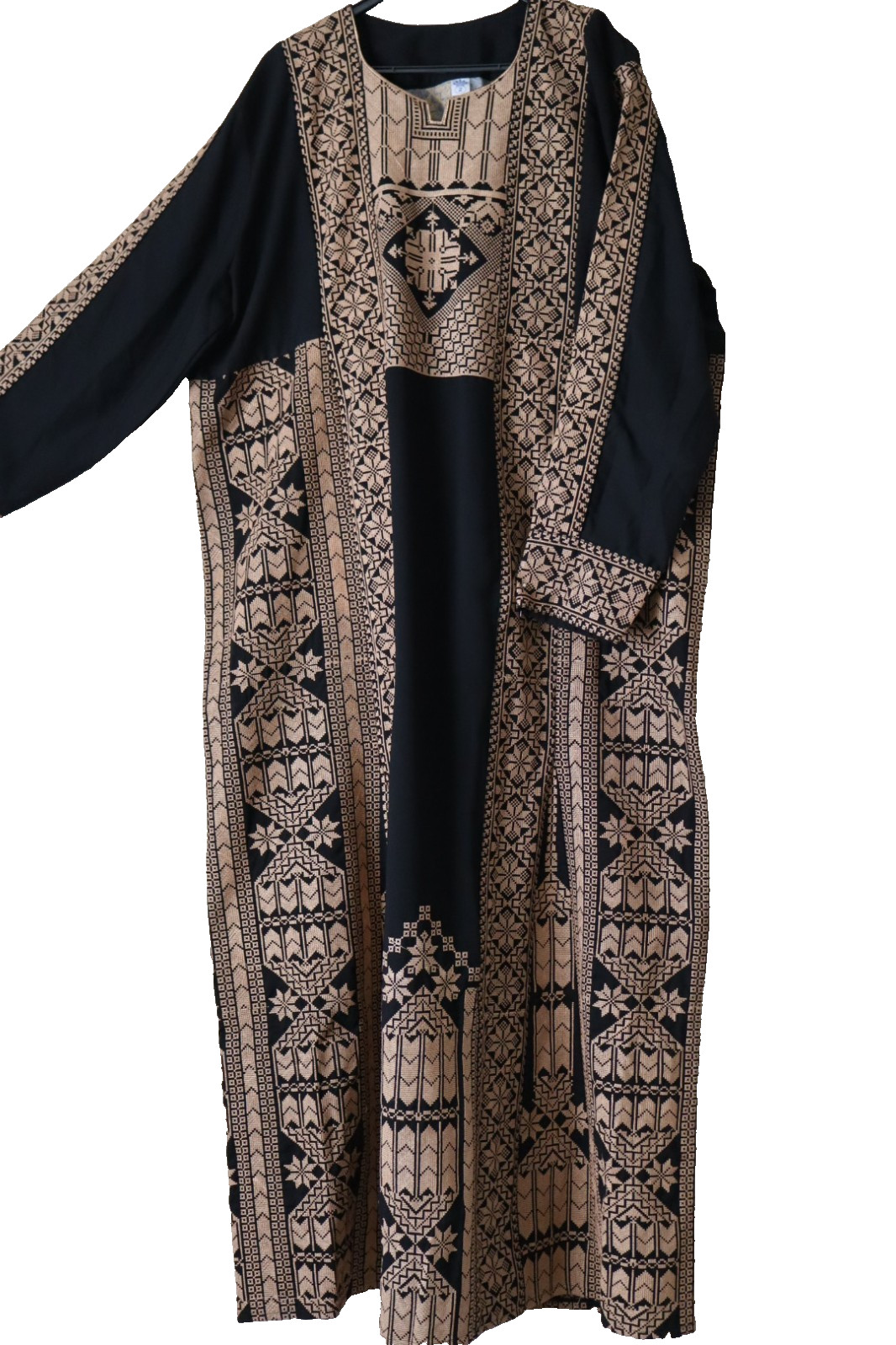 Traditional Palestinian / Jordanian Embroidered Thobe Kaftan Dress Black -Houda