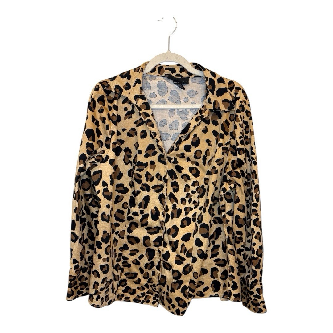 Lane Bryant Leopard Print Button Down Blouse Stretch Animal Print Top Size 18