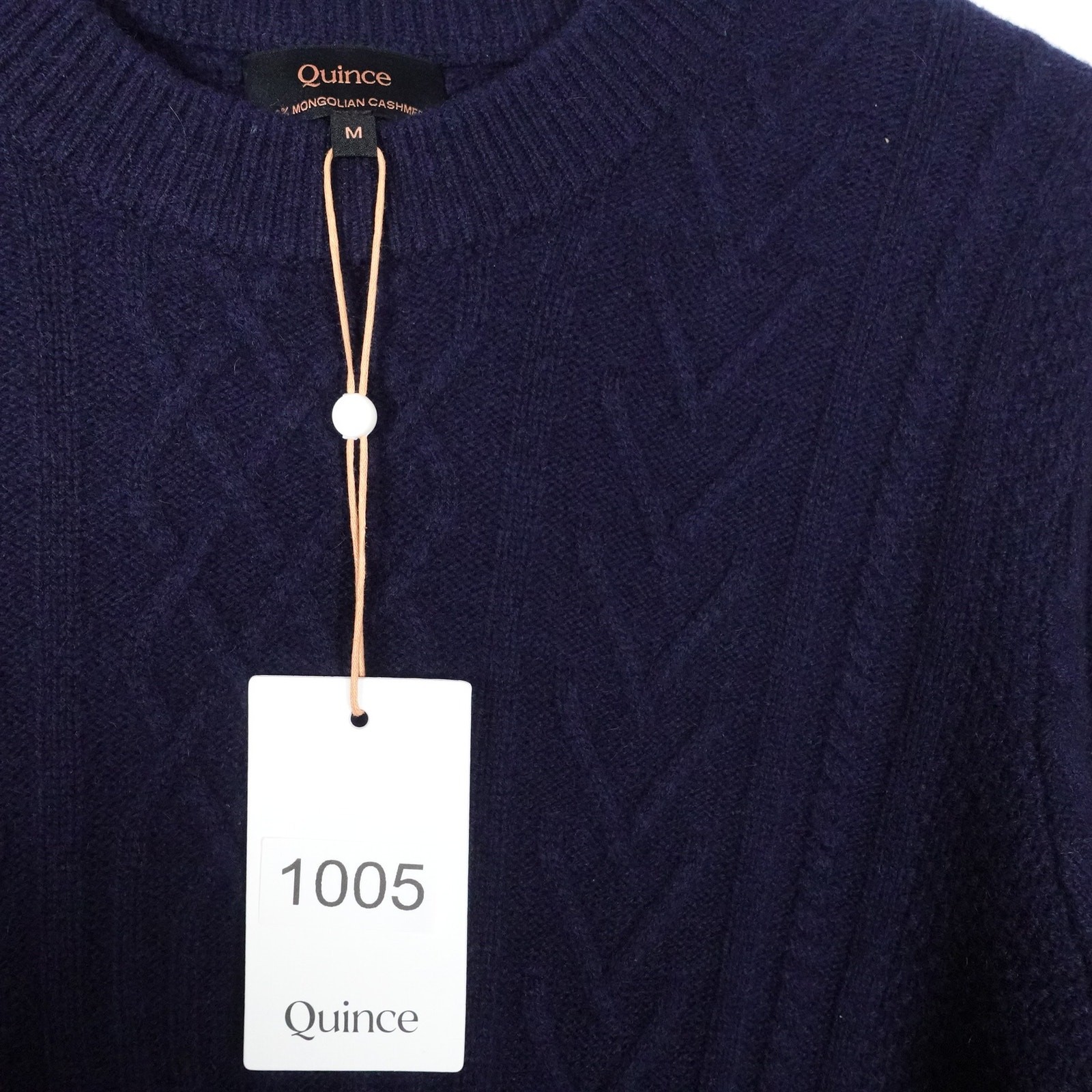 New Quince Men’s Classic Cable Cashmere Crewneck Sweater True Navy Pullover M