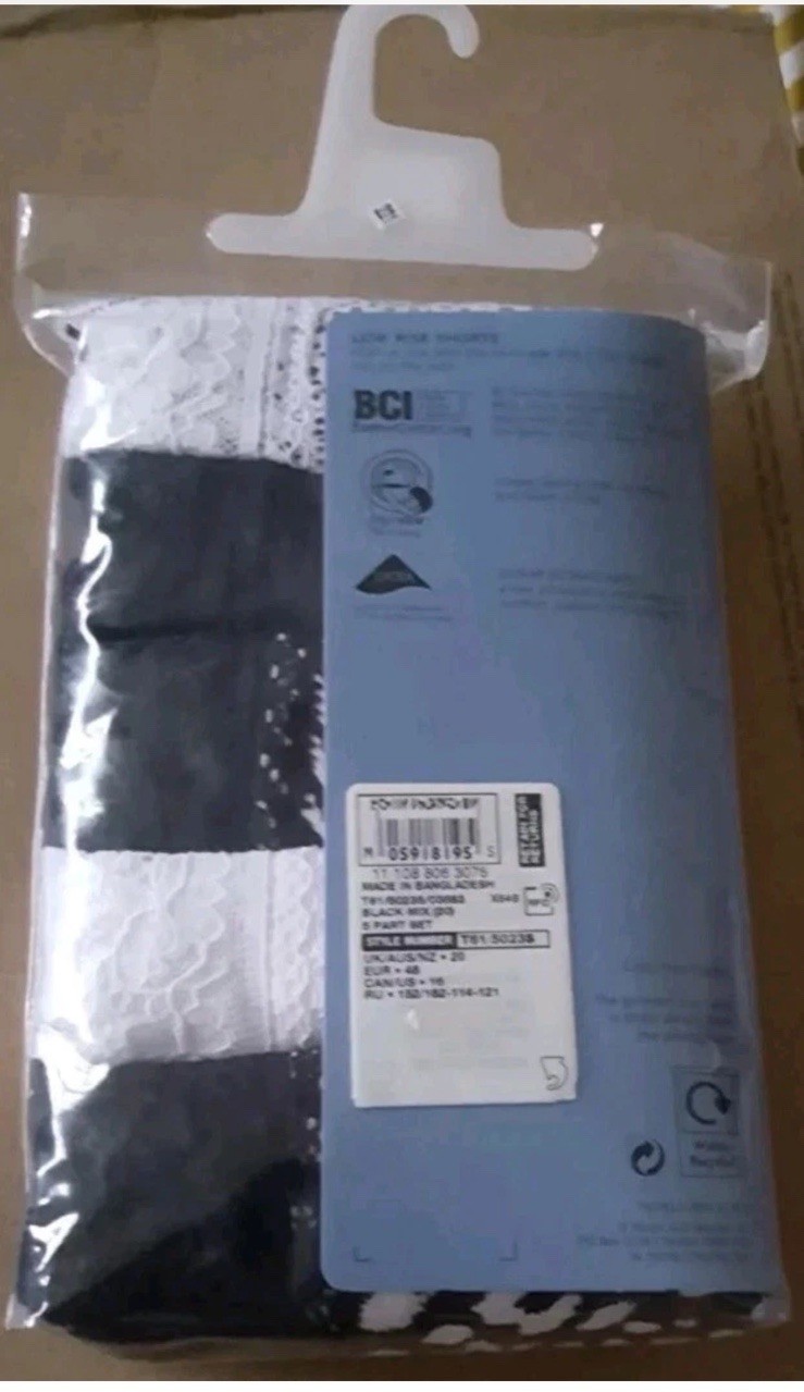 M&S ladies 1 x 5 cotton rich BLACK/WHITE knickers LOW RISE SHORTS UK Sz 20 EU 48