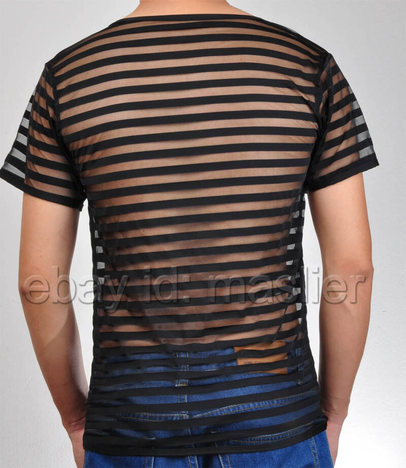 Sexless Neutral Translucent Sheer Short-sleeve T-Shirt Striped Organza Tank Top