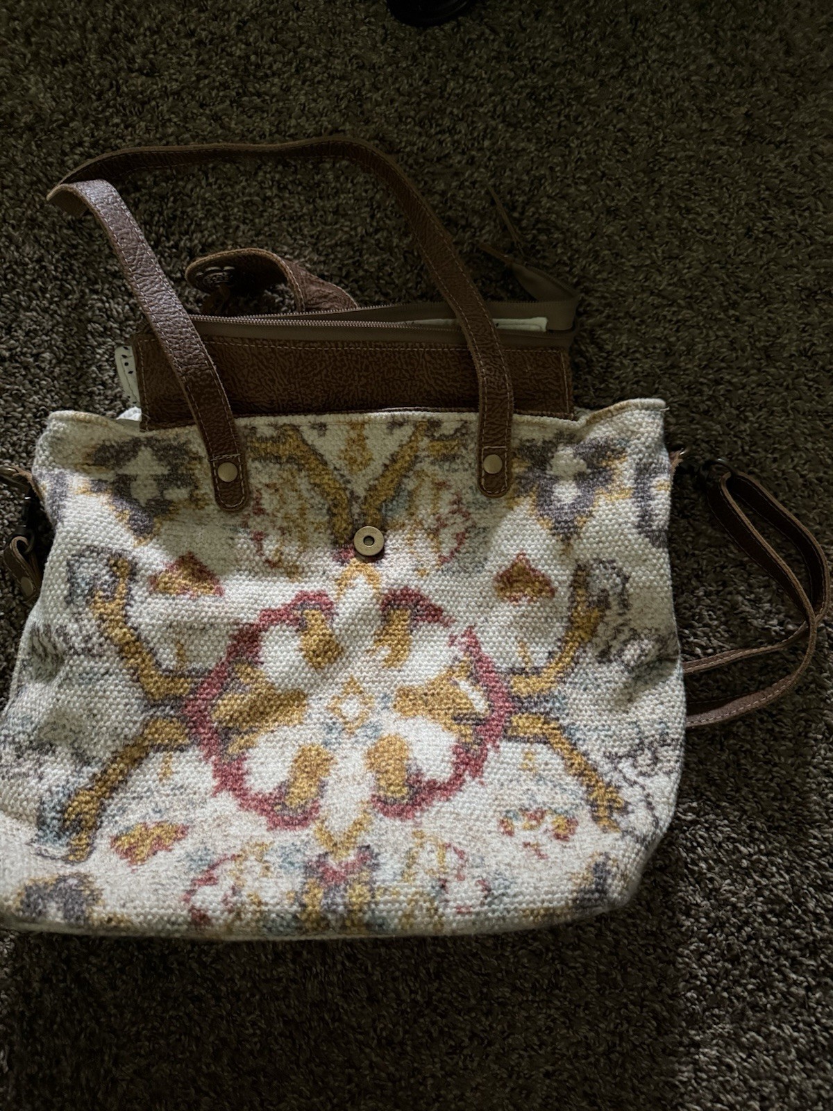 Myra Bag Large Western Horse Tote Multicolor Zip Lined Inner Pockets Strap