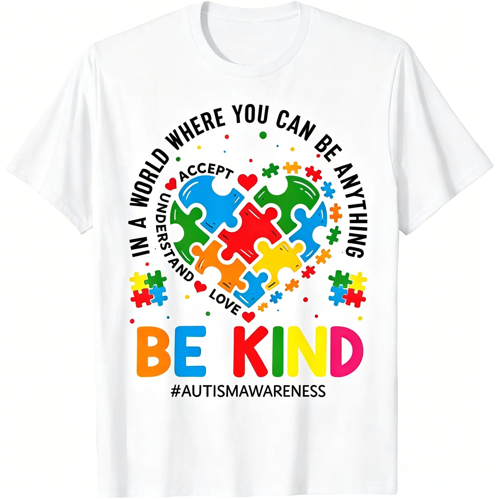 Cotton Printing Heart Puzzles Autism Awareness Shirts For Men Women Kids T Shirt