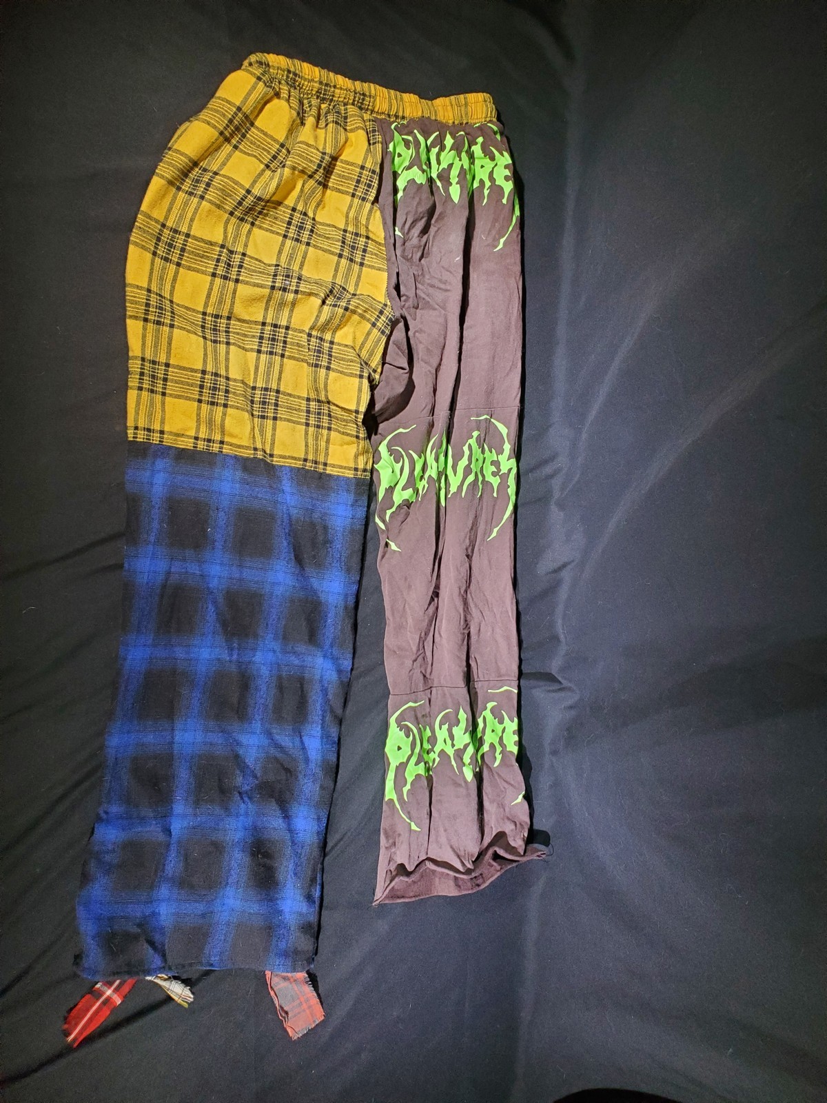 Y2K Kill Bill Character Patchwork Pants Handmade Plaid Flannel Graphic Sz XL