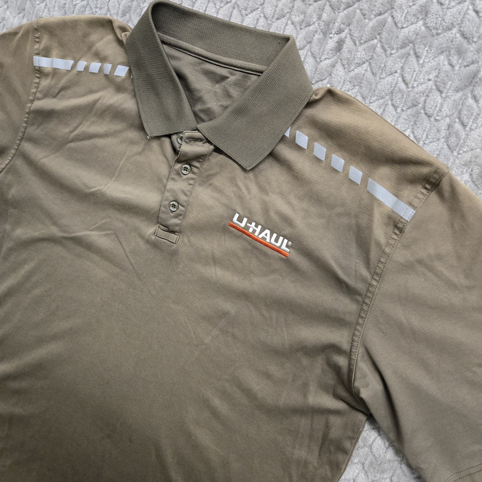 U-Haul Mens Performance Polo Shirt Gray Reflective Logo Work Uniform Size XL