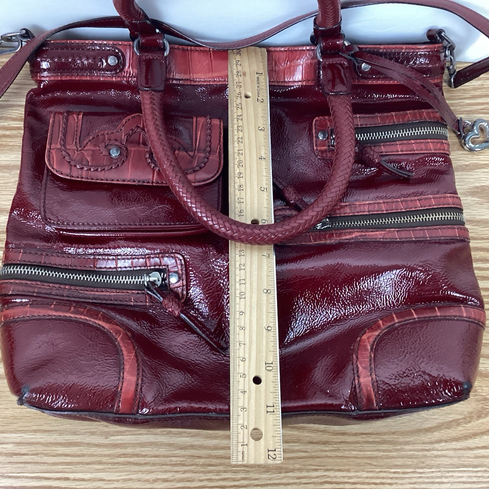 Brighton Kaelan Pocket Tote ORGANIZER Patent Leather Red Med Tote Shoulder Bag