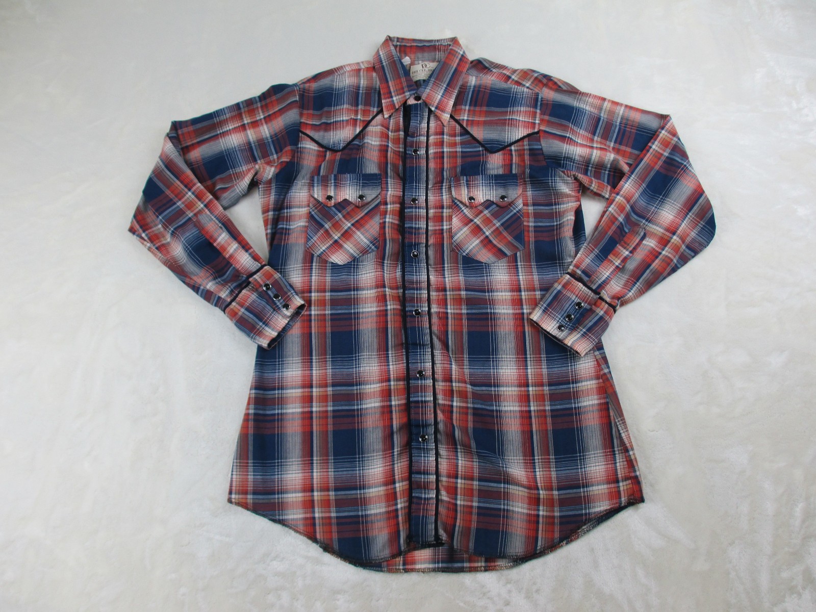 VINTAGE Dee Cee Brand Shirt Mens 15 33 Orange Pearl Snap Long Sleeve*