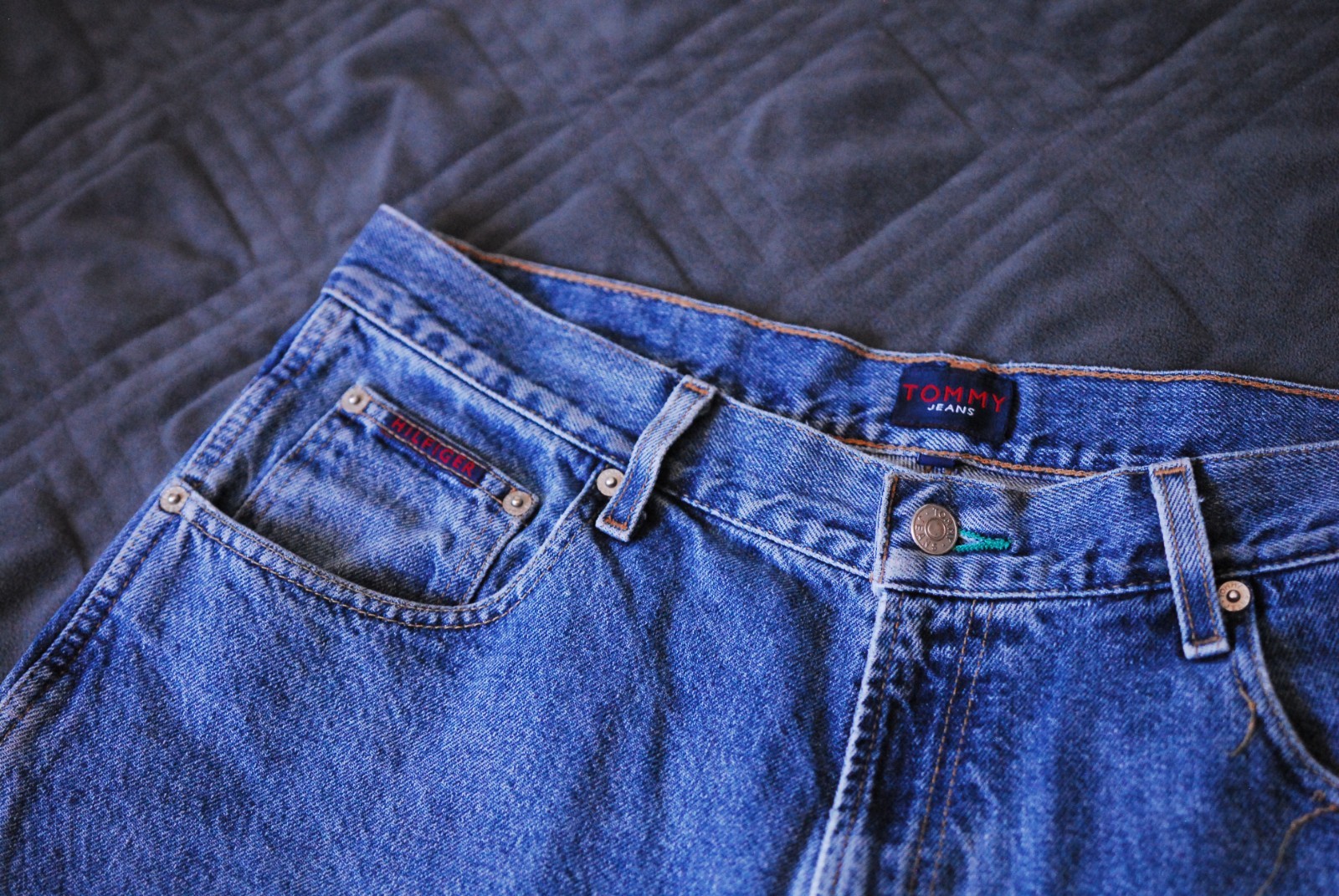 Vintage 90s Tommy Jeans Baggy Denim Carpenter Pants 34×30 Carpenter Hammer Loop