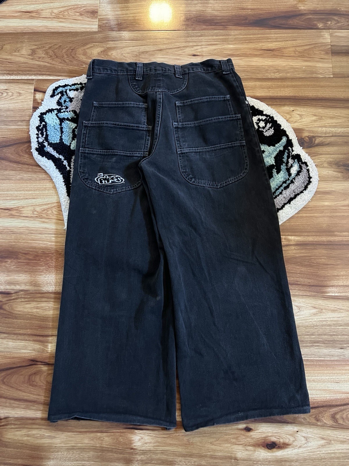 JNCO Men’s Black Wide-Leg Denim Jeans Regular Fit Solid 5-Pocket