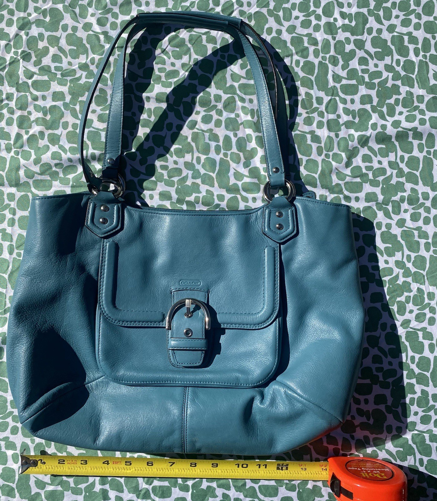 Coach Women’s Blue Shoulder Bag, Buckle Accent, Magnetic & Zip Closure, Inner P…