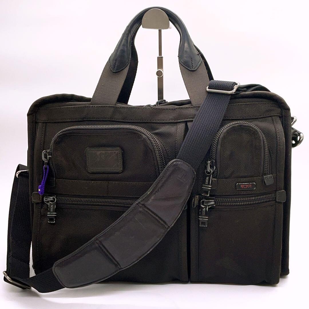 TUMI Alpha Expandable Organizer Briefcase Black Nylon Business Bag Authentic