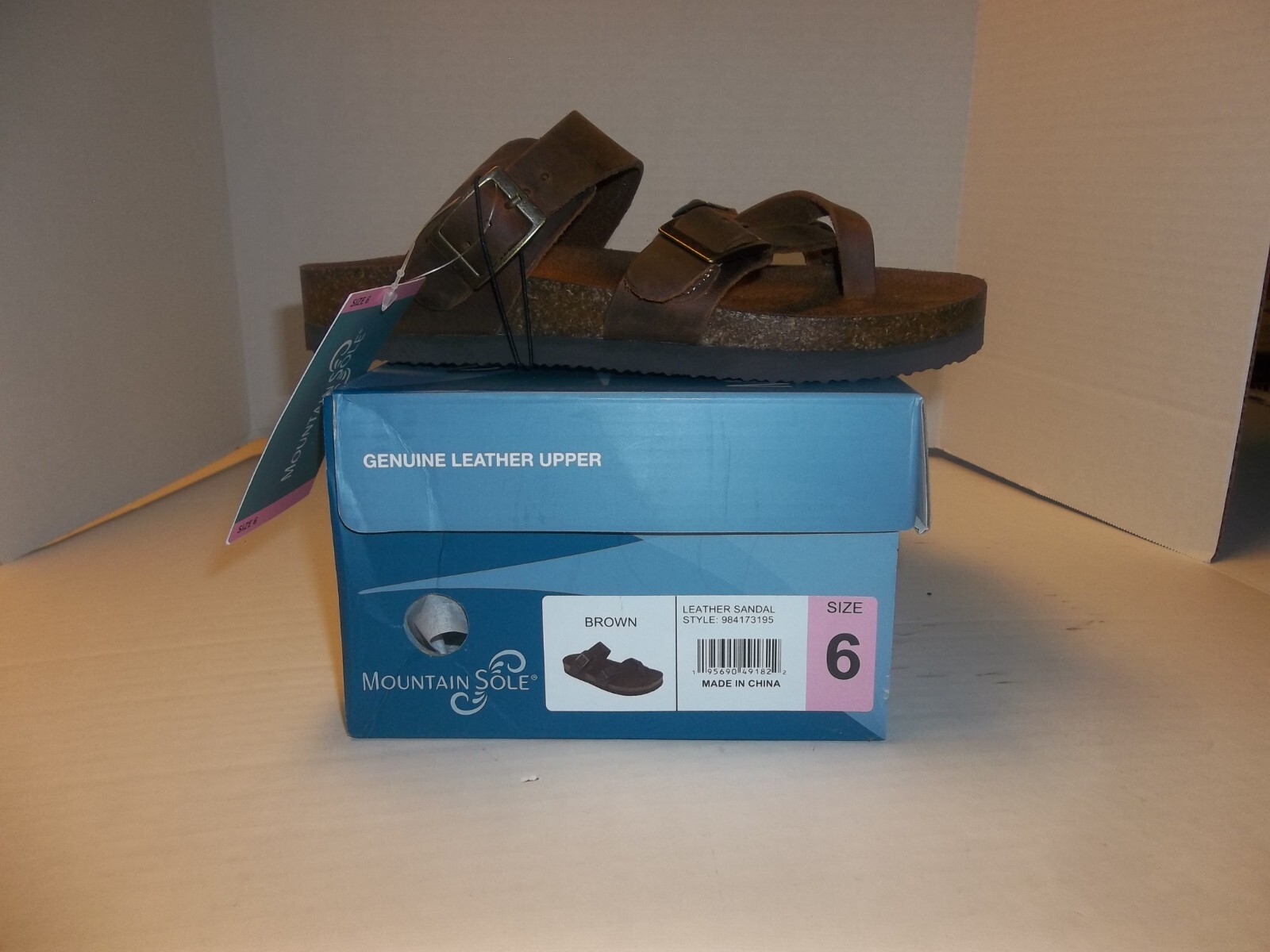 Mountain Sole Women’s Brown Leather Adjustable Slide Sandal Size 6 Cork Sole