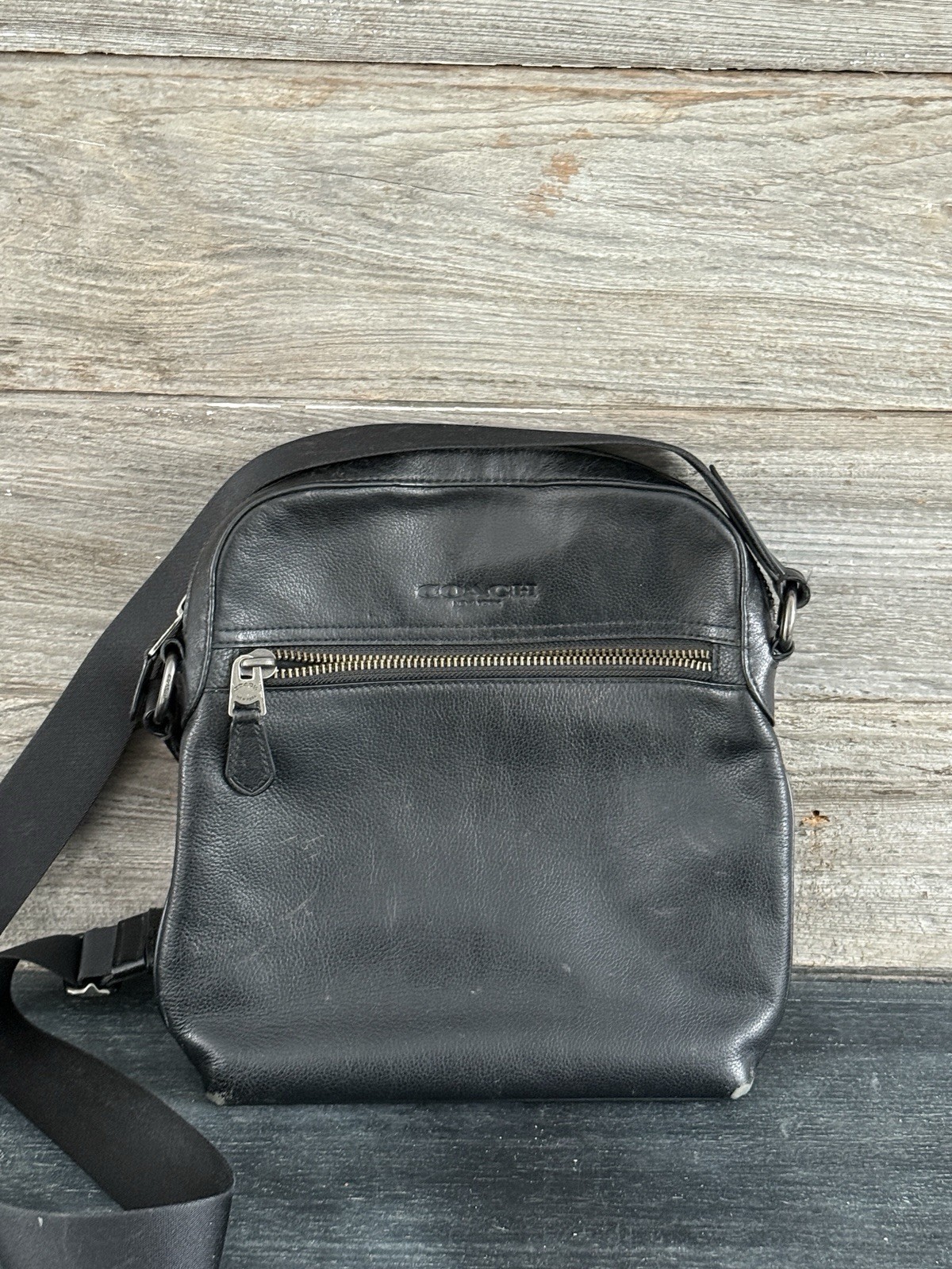 Coach Houston Flight Black Pebble Leather Crossbody Bag F68014 Casual Everyday