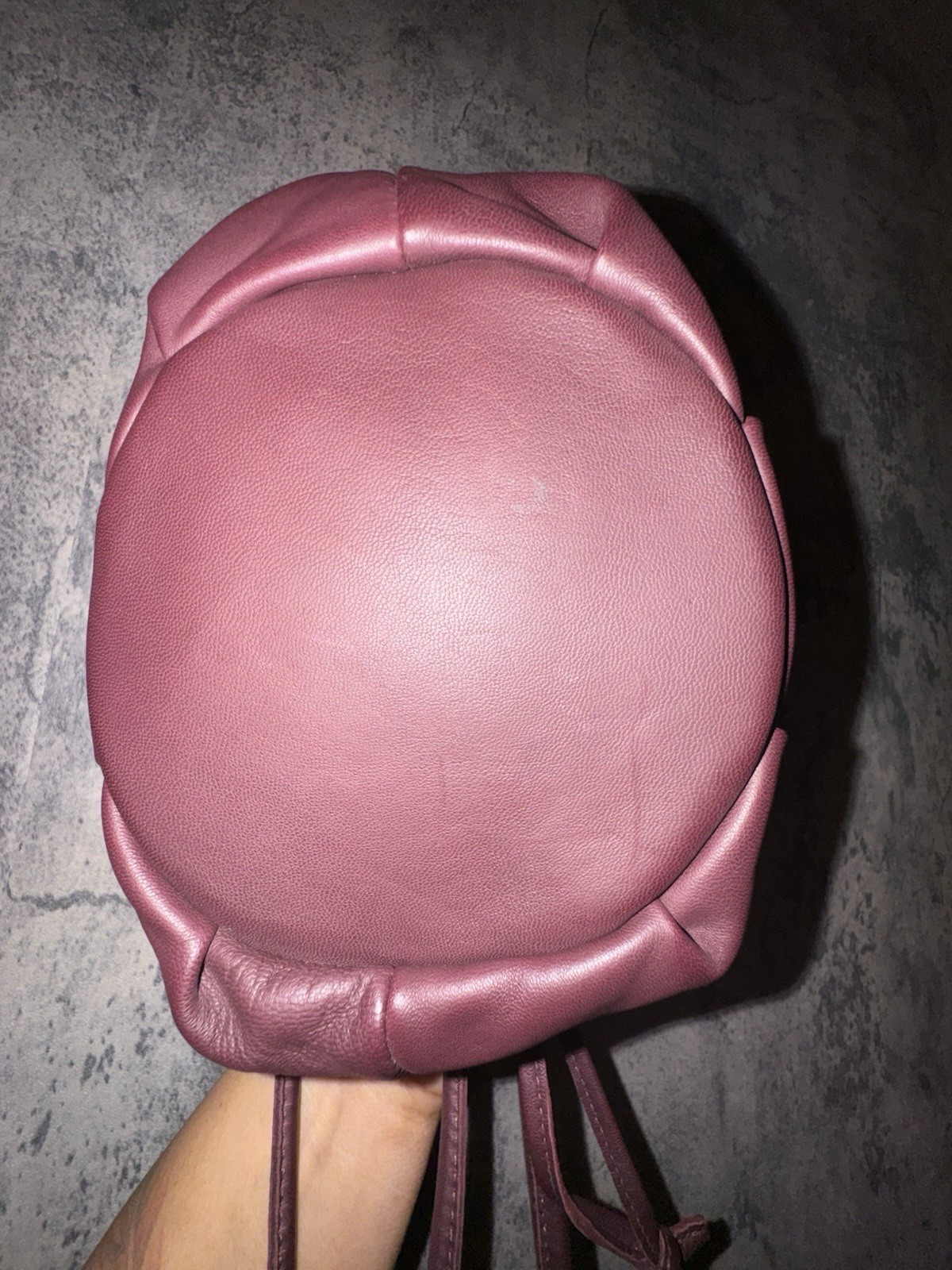 Clare v. Emma Drawstring Bucket Bag Plum Leather Mini Crossbody