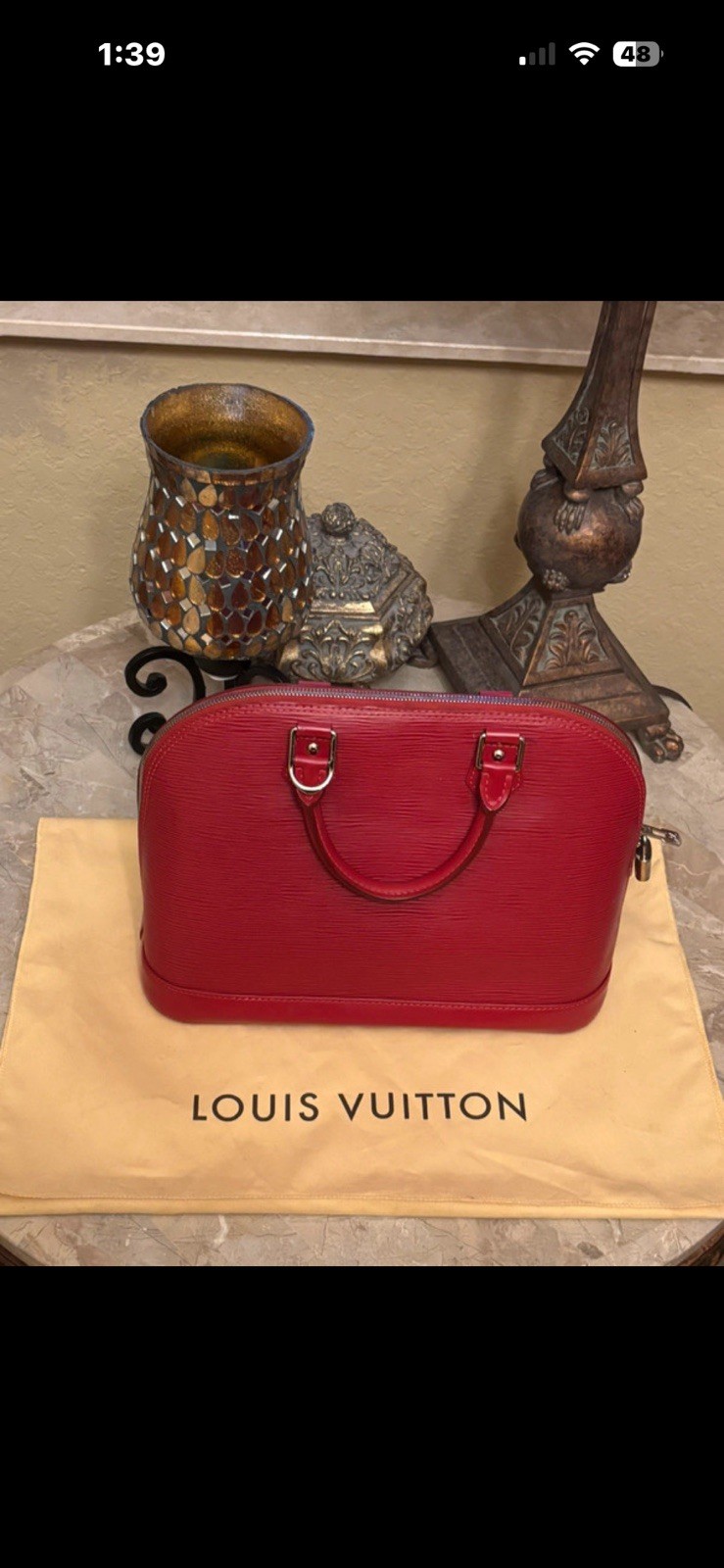Louis Vuitton Red Satchel Top Handle Zip Silver Hardware Padlock Charm