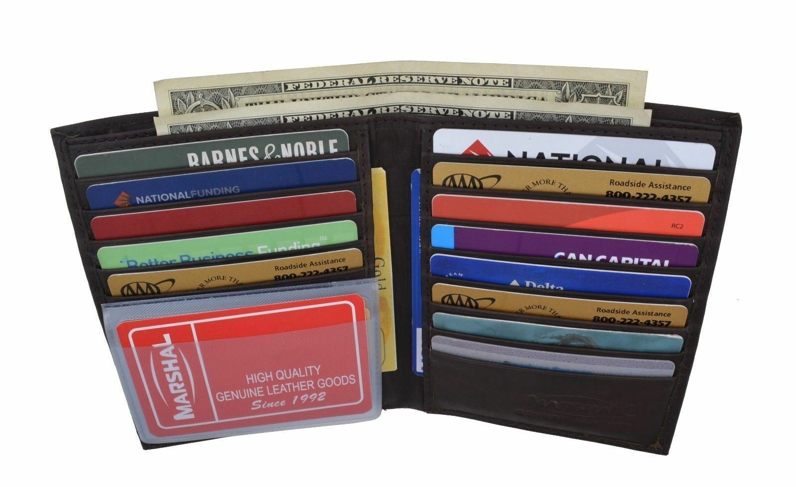 Men’s Leather Bifold Wallet Slim Hipster Cowhide Credit Card/ID and Inserts New
