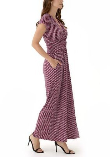 Vince Camuto Twist-Front Cap-Sleeve Jumpsuit Women’s M Red Multi Zipper Closure