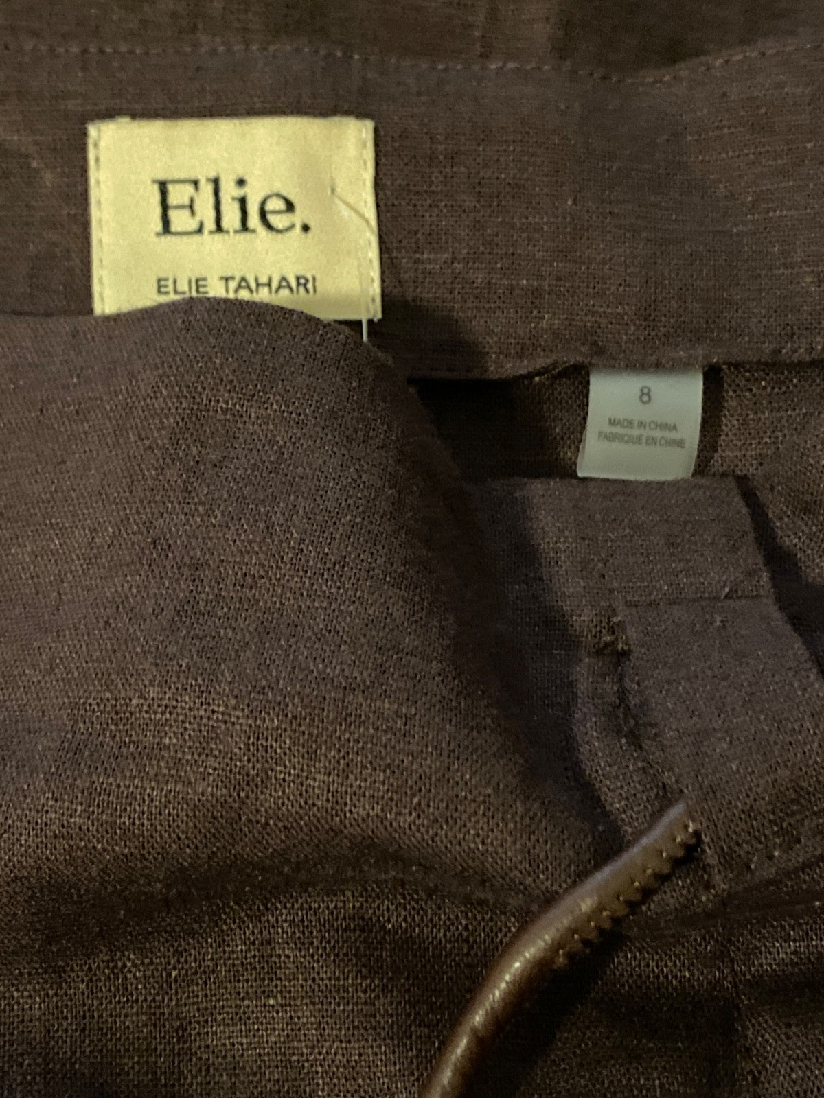 Elie Tahari linen blend a line midi skirt brown 8 NWOT