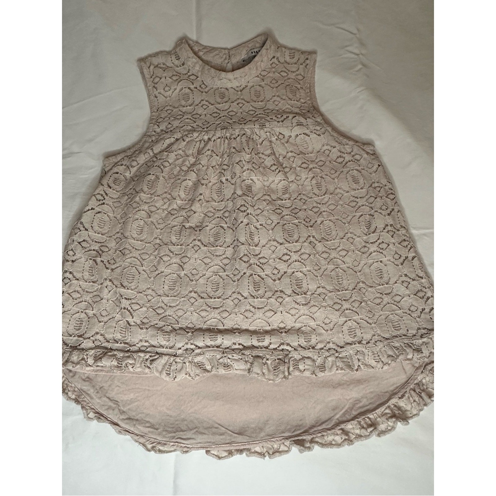 Ro&De Nordstrom Blush Lace Mock Neck Sleeveless Top High Low Ruffle Hem XS
