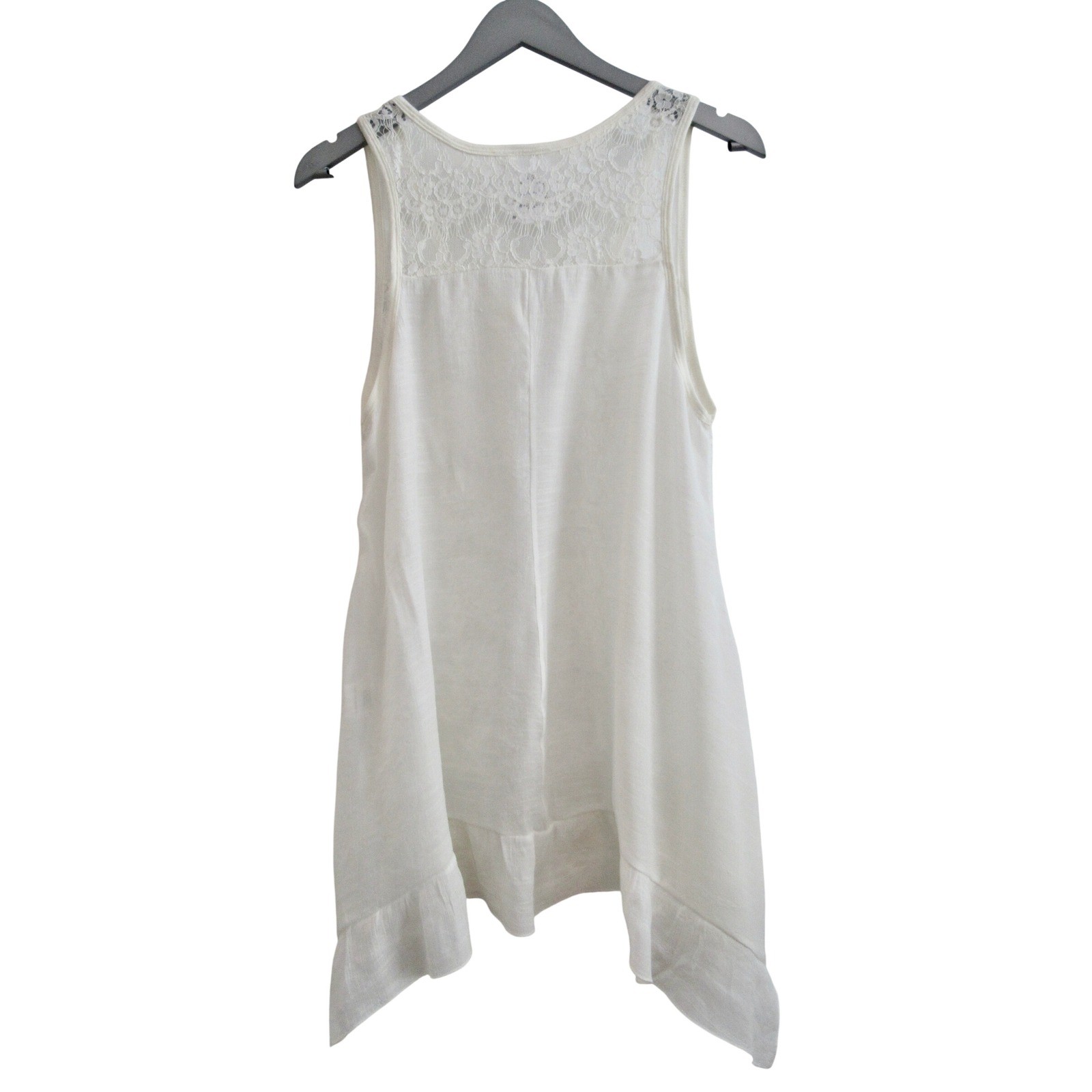 Flow de Lis Womens Medium Ivory Lace Tank Top Handkerchief Hem Boho Romantic