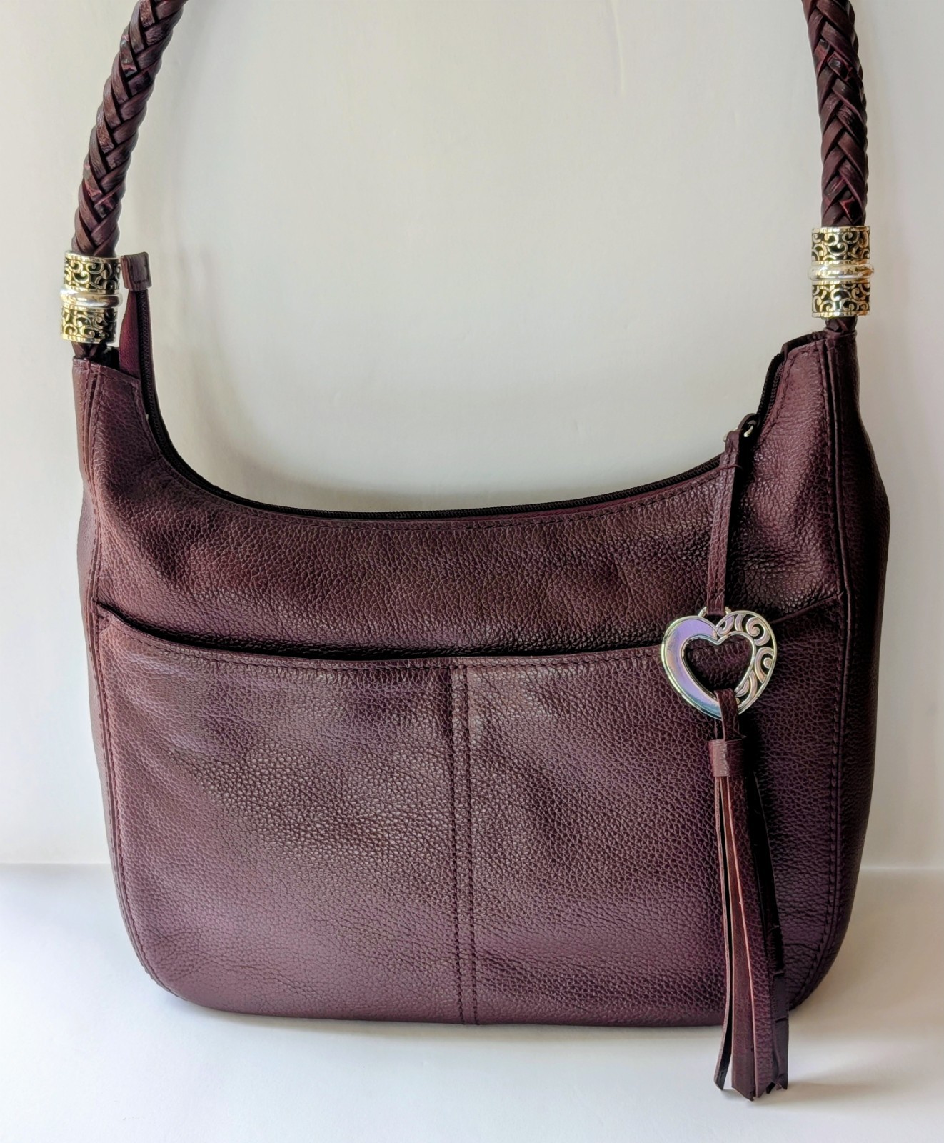 Brighton Barbados Chianti Burgundy Zip Top Hobo Shoulder Bag with Braided Strap