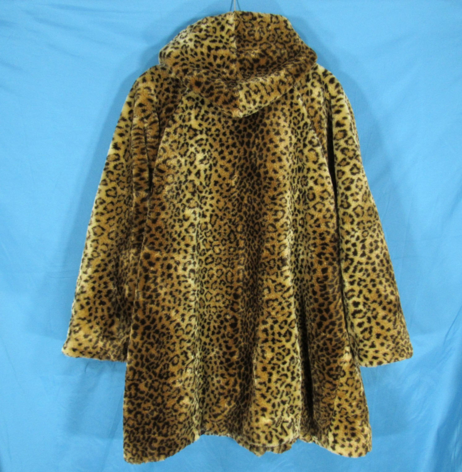 DENNIS BASSO Brown LEOPARD FAUX FUR Zip/Hook & Eye POCKETS Hooded JACKET Sz M