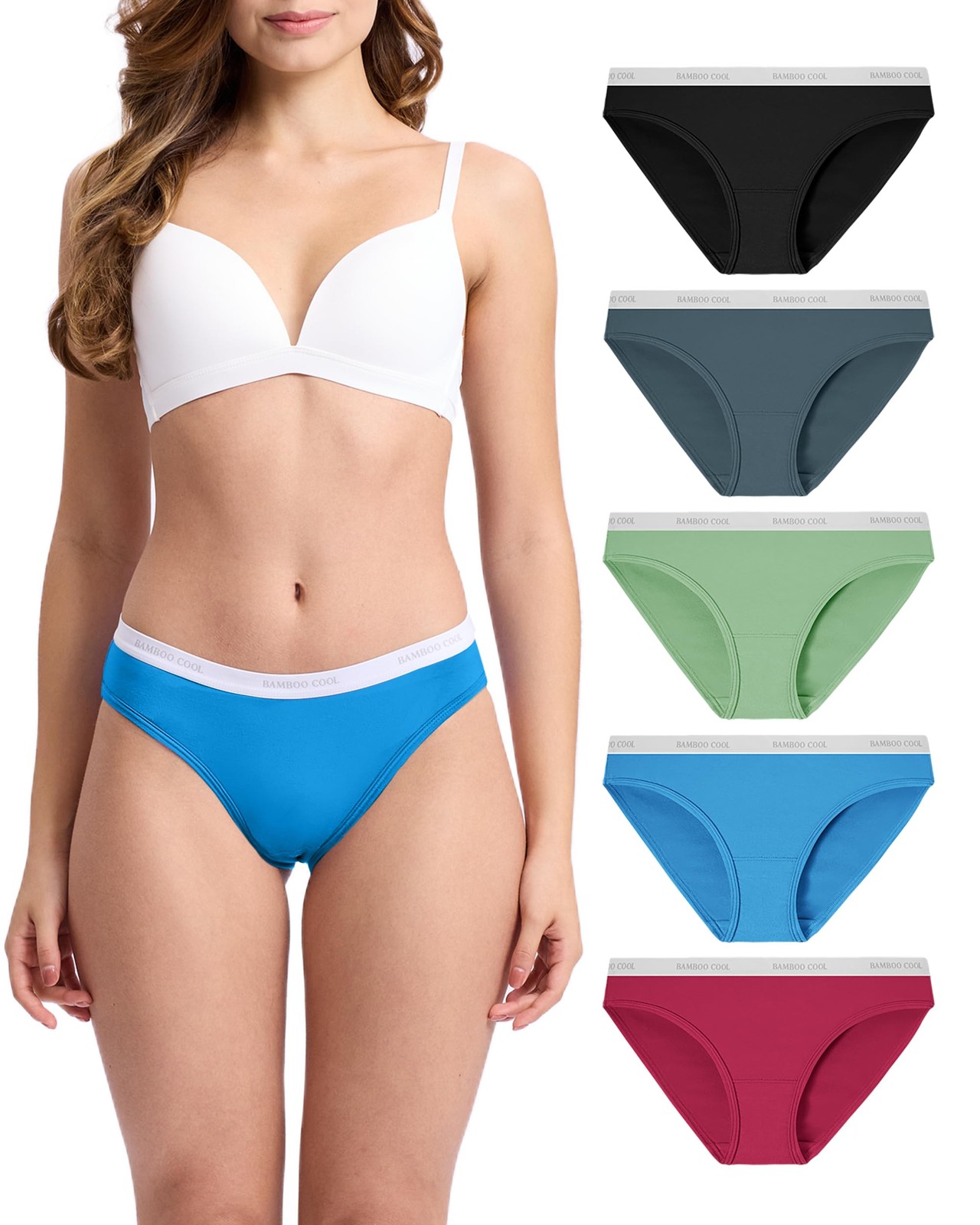 BAMBOO Women’s COOL Underwear Soft Bikini High Cut Panties Stretch Moisture M
