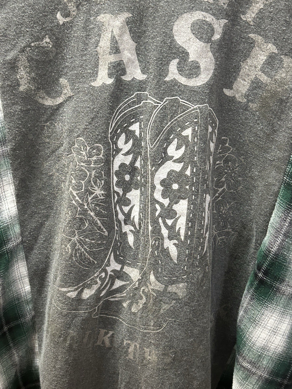 Custom Made Flannel/Johnny Cash Shirt Cowboy Boot Design Women’s Small