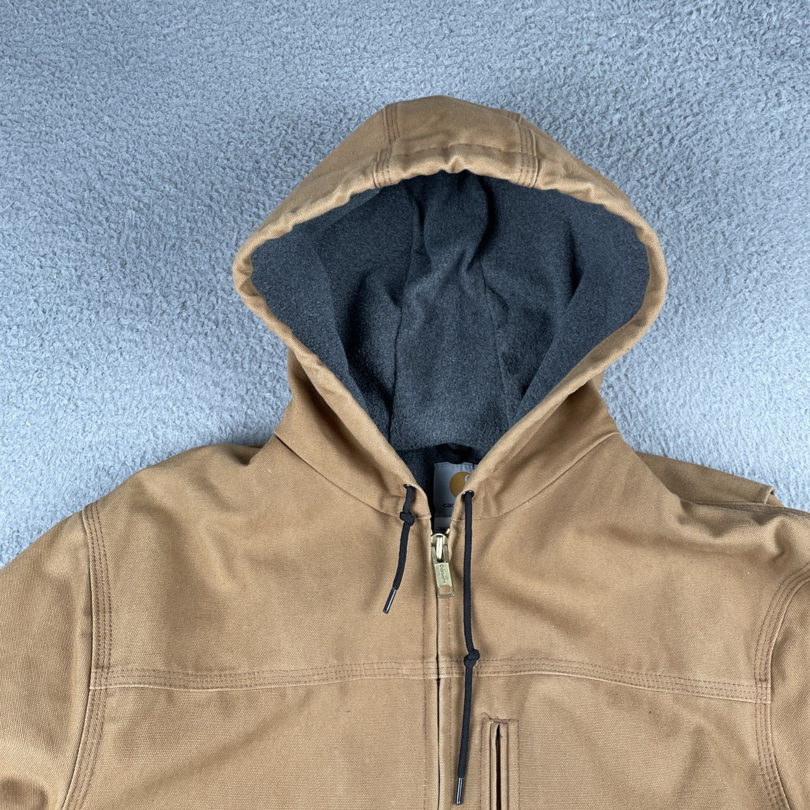 Carhartt Jacket Zip Up Hoodie Caramel Brown Fleece Lined Triple Stitched Large