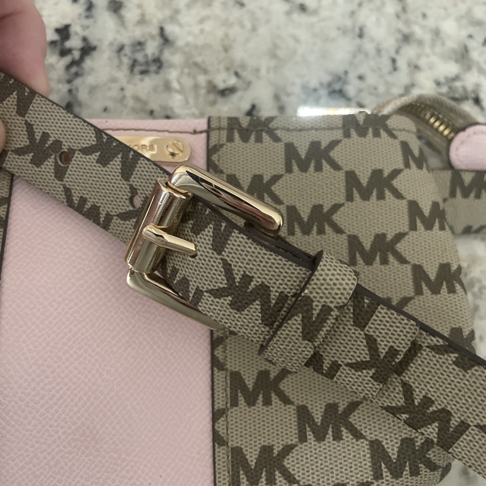 Michael Kors Beige Pink 556137 MK Monogram Belt Bag Fanny Pack