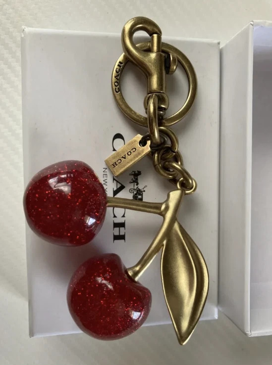 Coach Red Cherry Apple Bag Charm Keychain Resin Metal Brass Purse Decoration