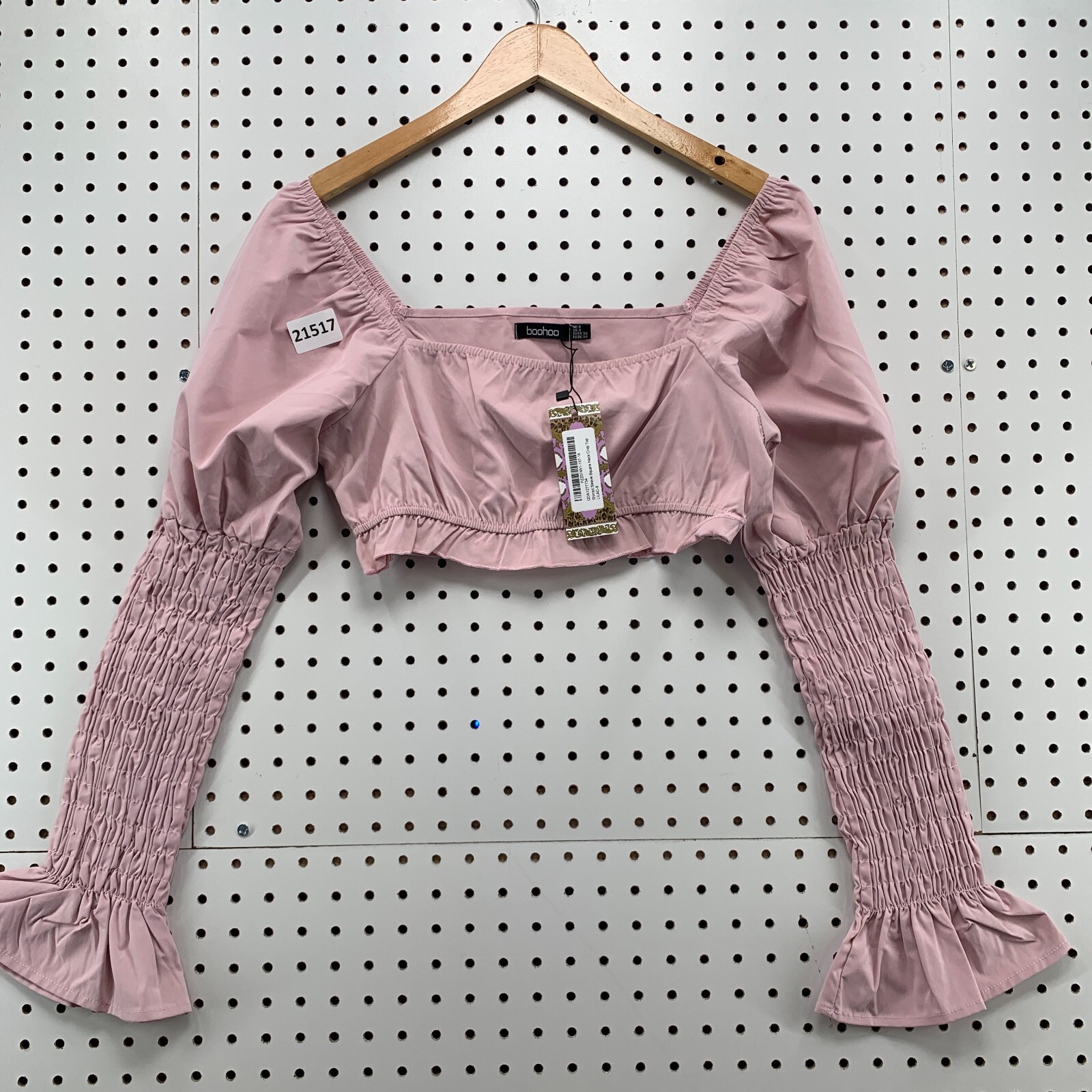 Boohoo Womens Crop Top Pink Off The Shoulder Scrunch Sleeve Ladies Size 4