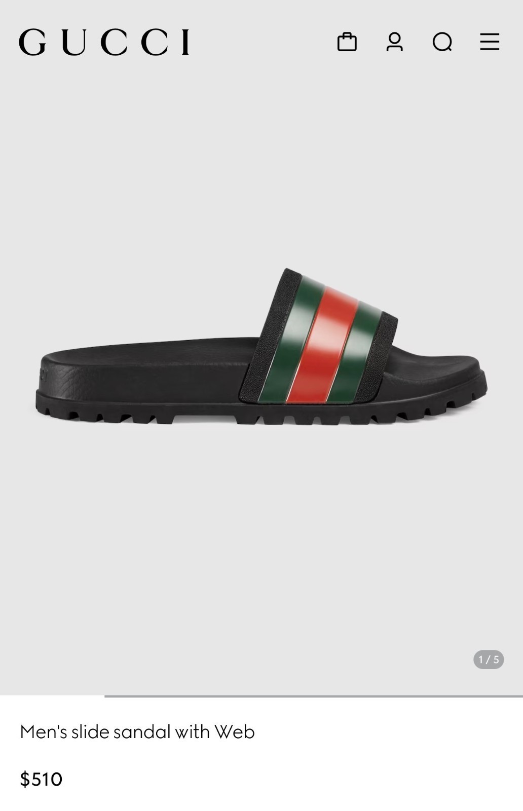 $510 Gucci NIB Auth Black Web Rubber Pool Slides 6.5 US 6 UK 40 EU Sandals Shoes