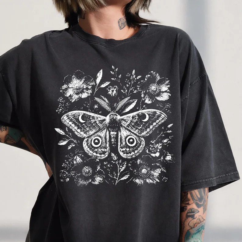 Moth Gothic Floral Insect Comfort Tee