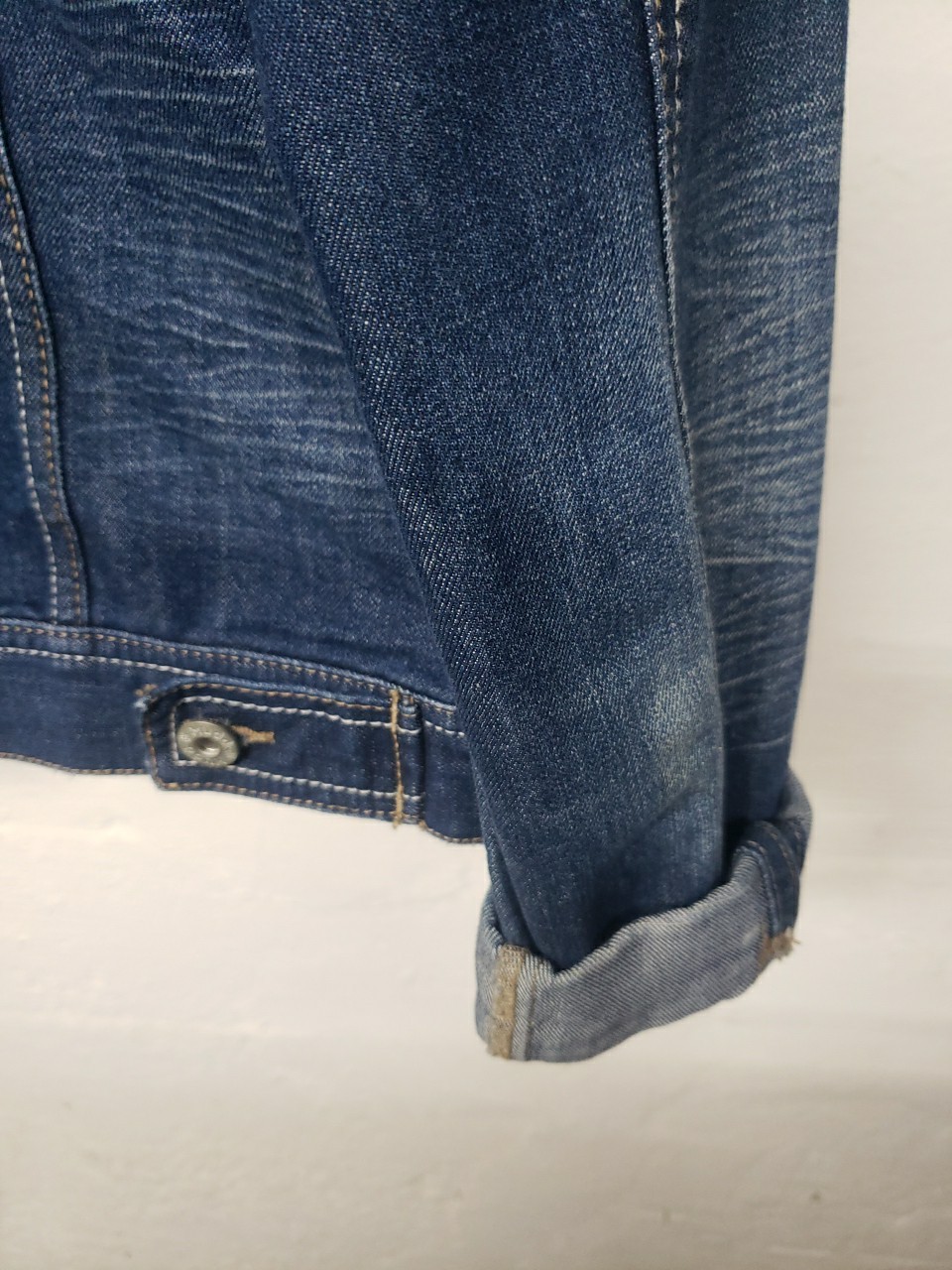 Mudd Women’s Denim Half Jacket Distressed Trucker Blue Cotton Blend Medium C12