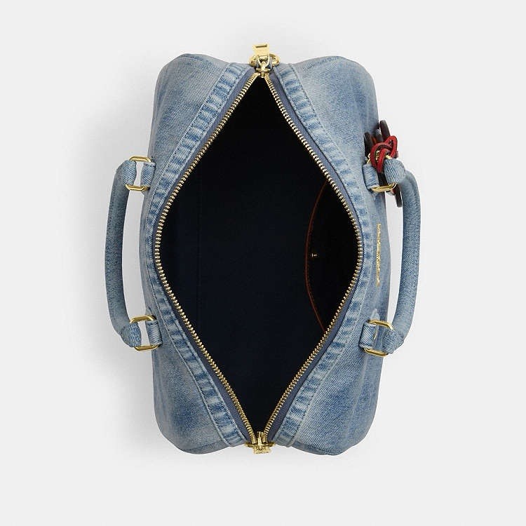 Coach CDY75 Rowan Large Satchel Bag In Loved Denim With Charms Light Indigo NWT