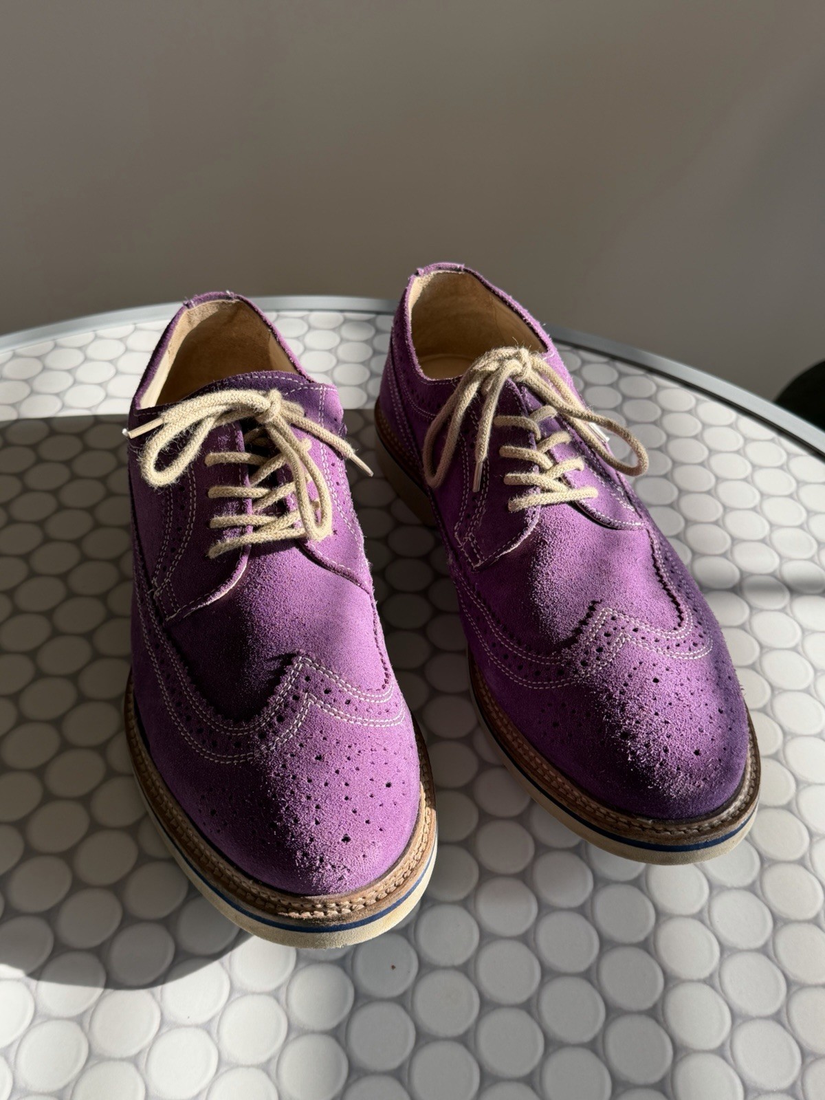 1901 Men’s US 10 Purple Suede Brogue Oxford Round Toe Lace-Up Dress Shoes