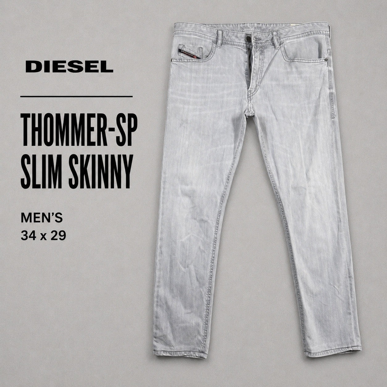 Diesel Thommer-SP Slim Skinny Light Gray Mens Jeans 34×29 Stretch Denim