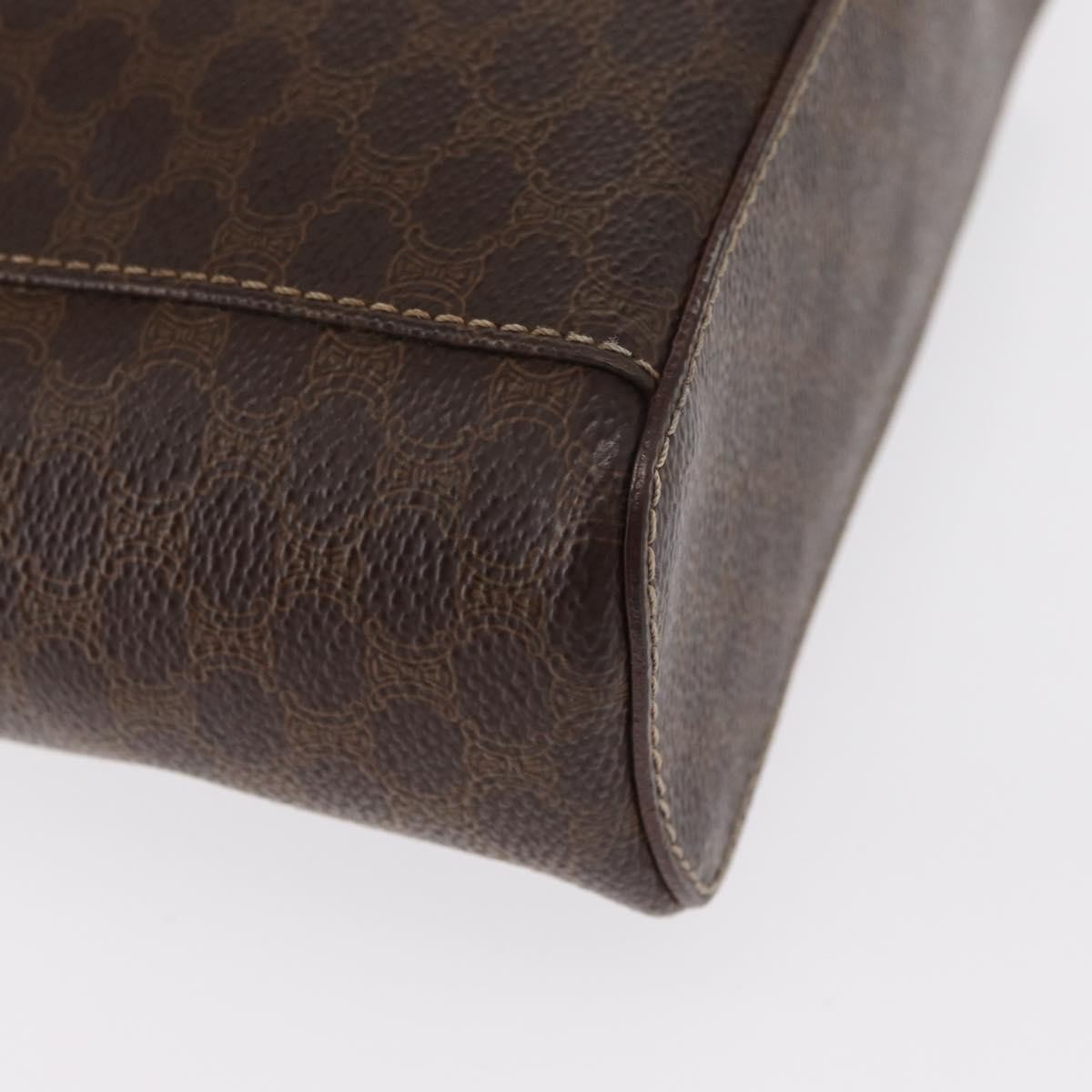 CELINE Macadam Canvas Vanity Pouch PVC Leather Brown Gold Auth ep12322