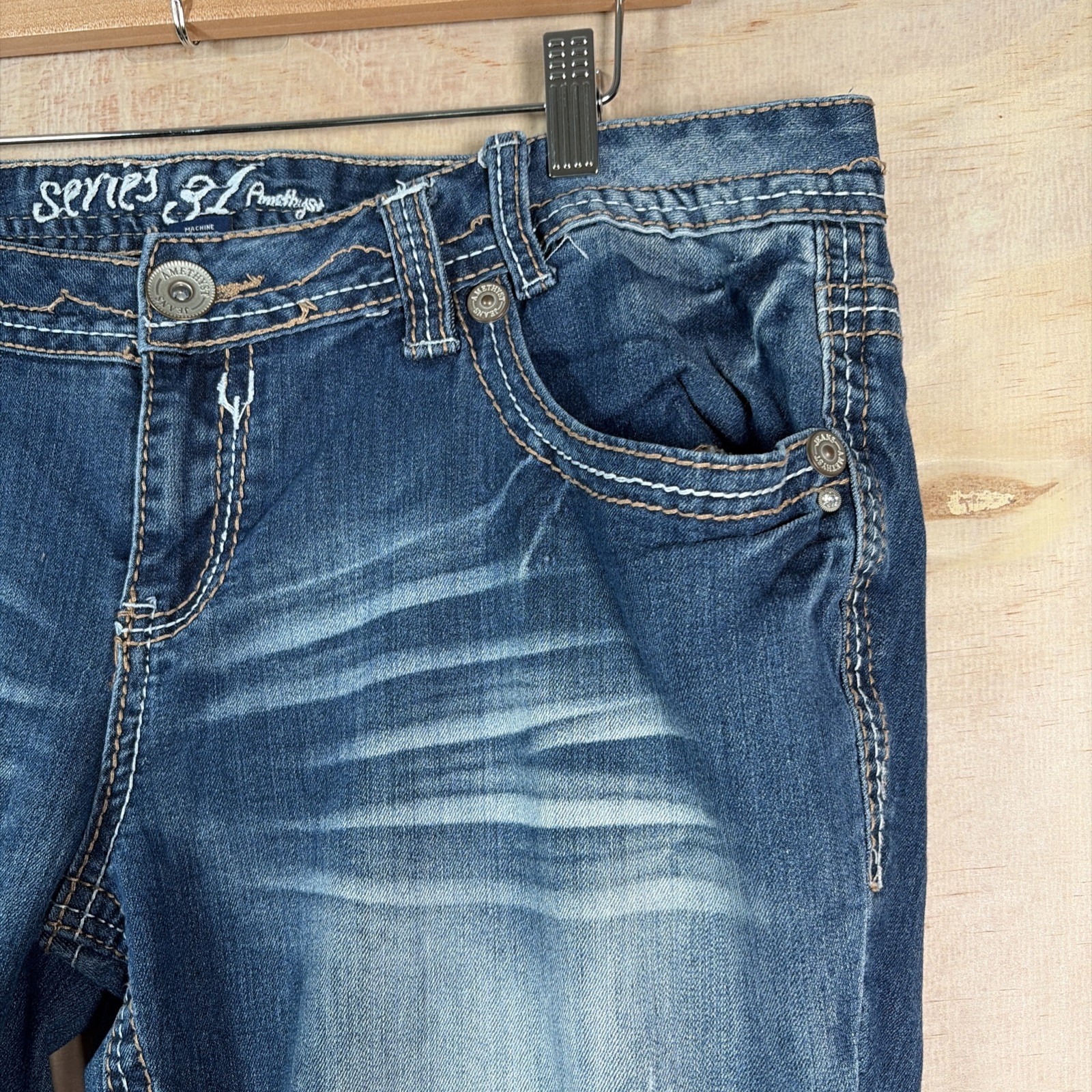 Series 31 Amethyst Jeans Womens 38×30 Blue Bootcut Pockets Embroidered