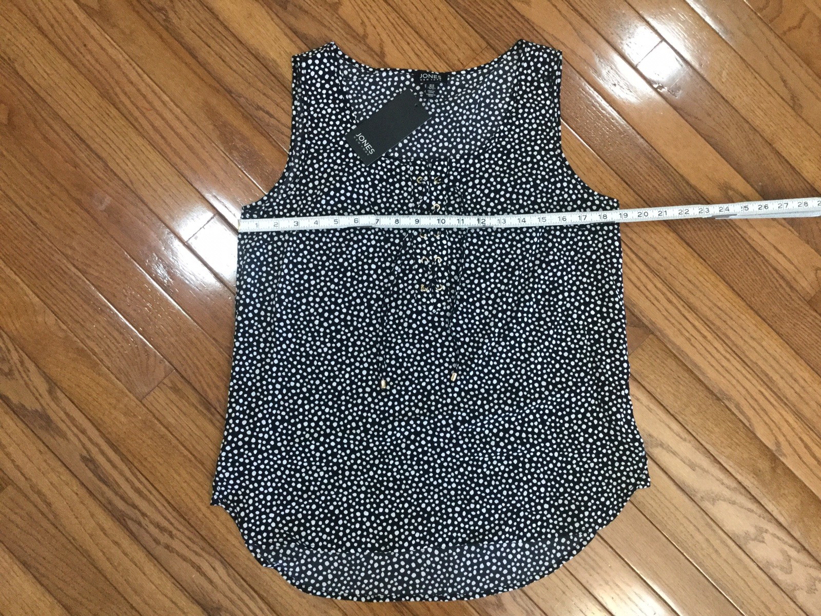 NWT Jones New York Sleeveless BLACK Polka Dot Blouse Top Drawstring Sz M New