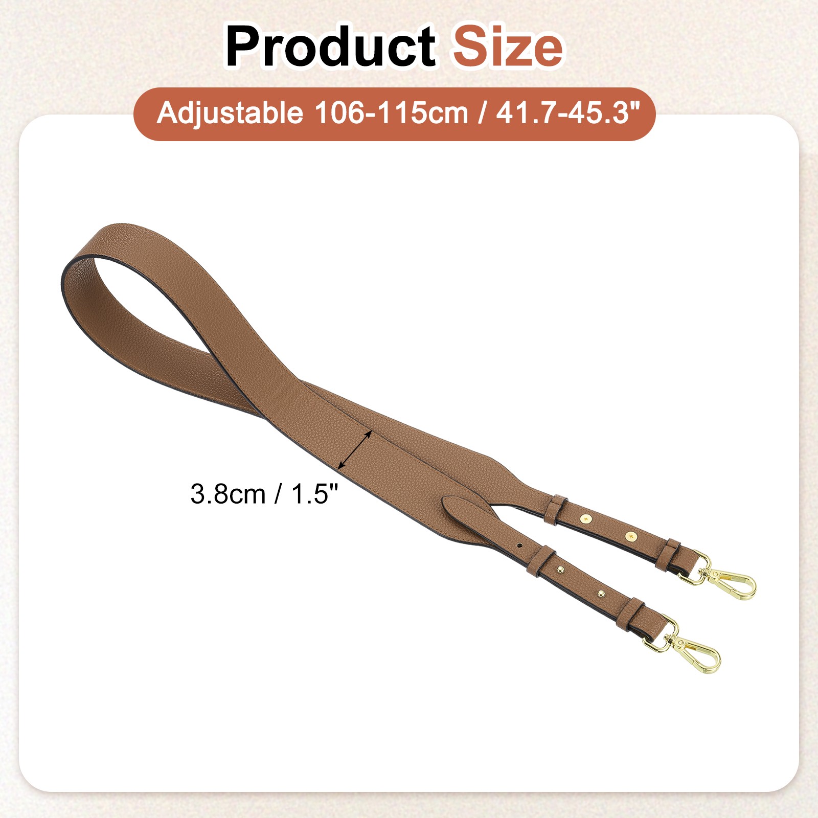 45.3″ Adjustable PU Leather Purse Strap Crossbody Replacement Light Brown/Gold