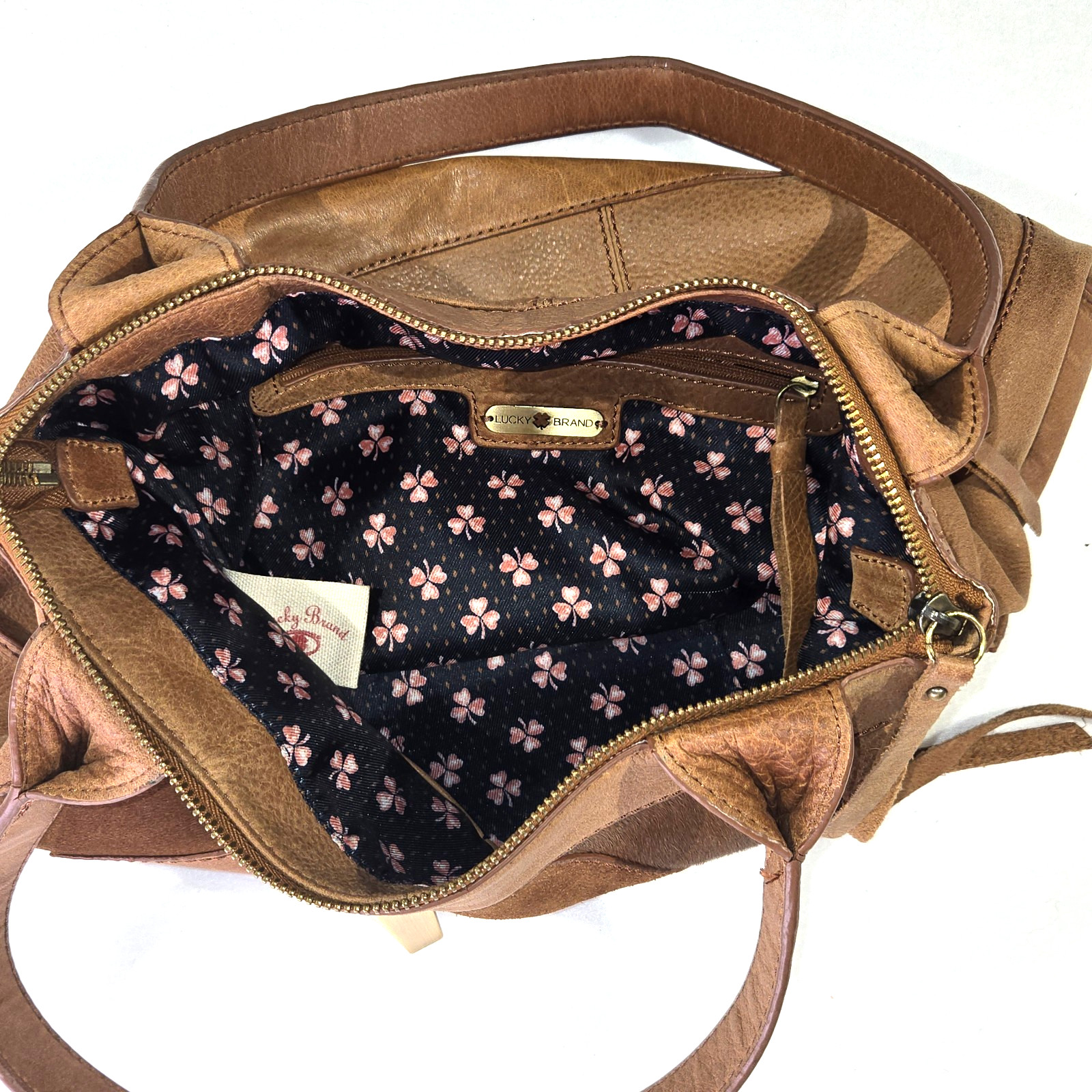 Lucky Brand Gwen Leather Suede Sachel Shoulder Bag Brown Patchwork Calf Hair