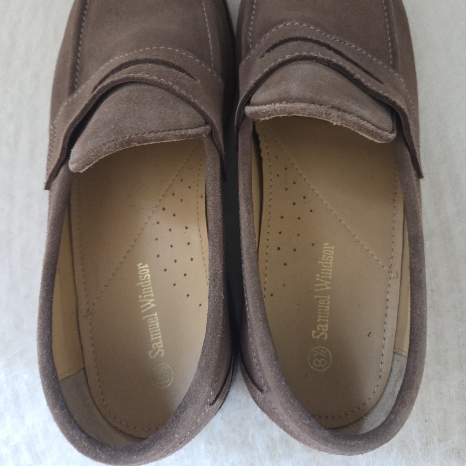Samuel Windsor Suede Penny Loafers Light Brown Handmade Goodyear Welt Men US 9.5