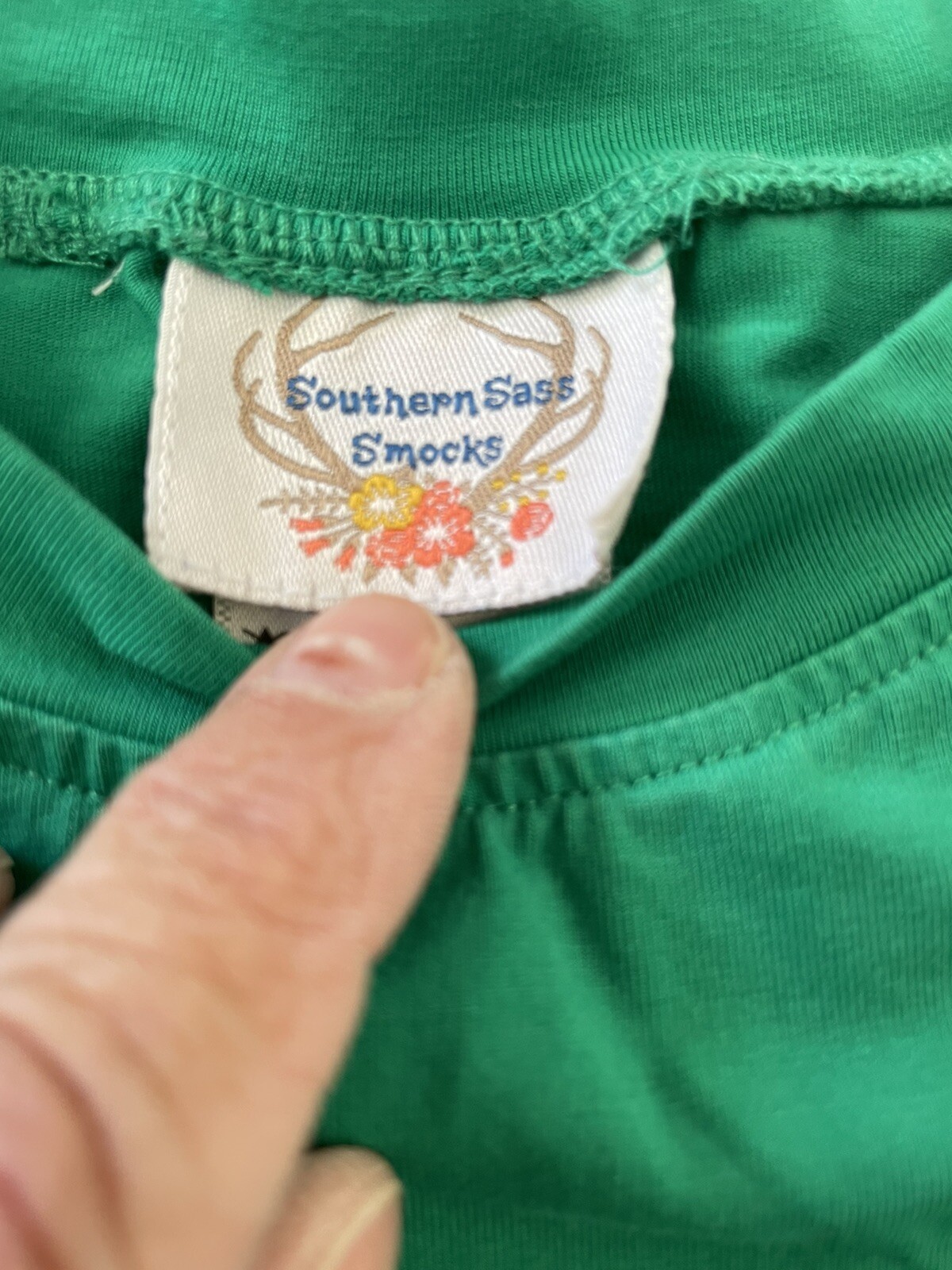 Southern Sass Smocks EUC Green Embroidered Duck 100% Cotton Knit Romper-18Mos